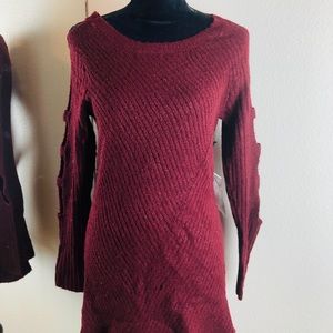Crave Fame Women's Dark Burgundy Crew Neck Sweater